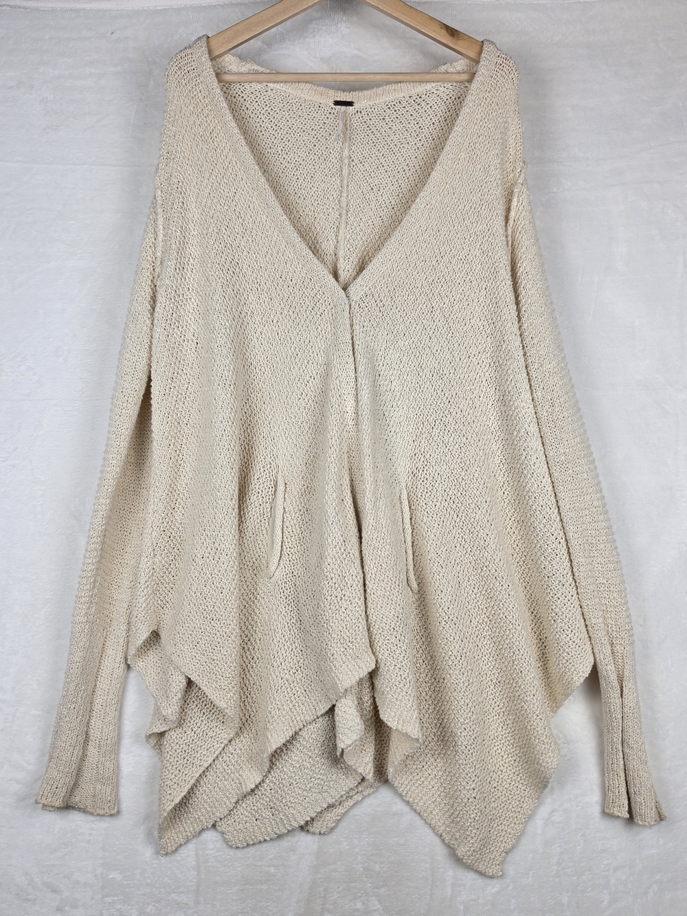 Free People Open Knit Cardigan Womens Large Cream Oversized V Neck